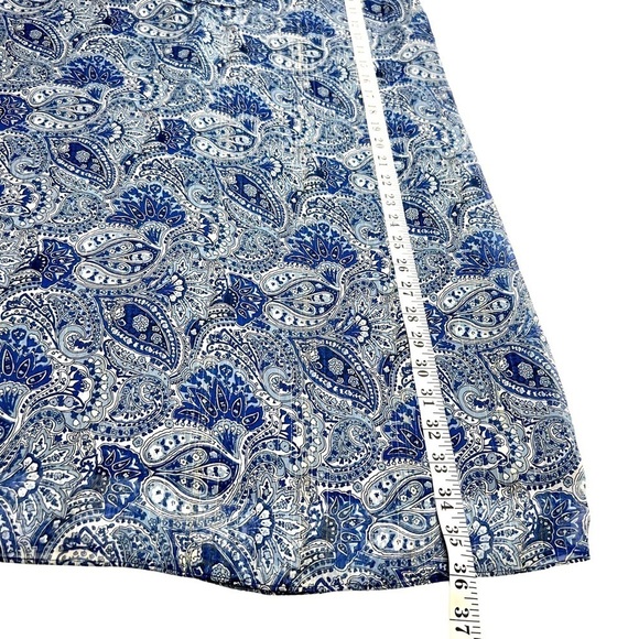 Michael Kors Blue Dress Paisley Ruffle Neck Shift Boho Peasant SZ L Cottagecore - Picture 7 of 8